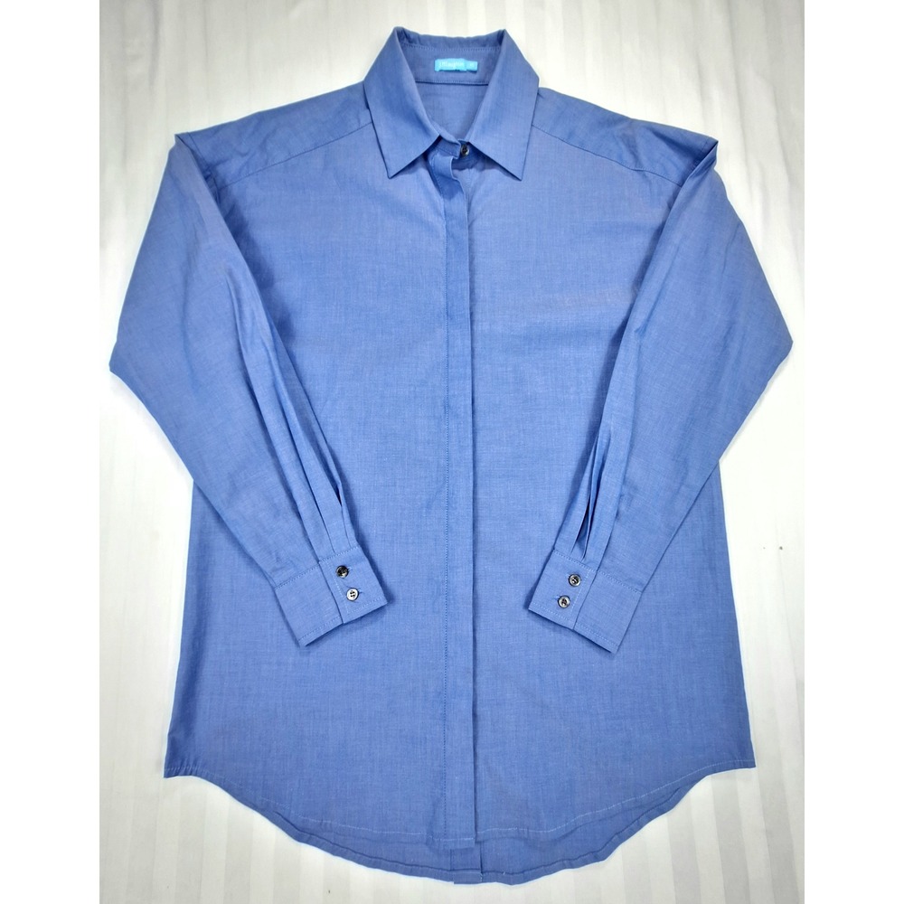 J.McLaughlin Womens Blue‎ Cotton Stretch Hidden Placket Back Button Shirt XS